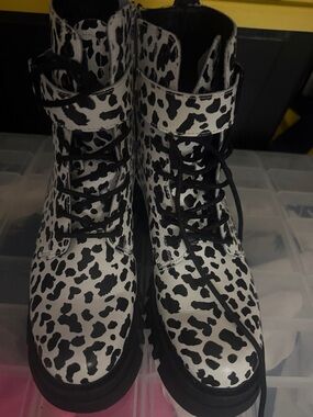 Levi's Black and White Dalmatian Lace-Up Combat Boots